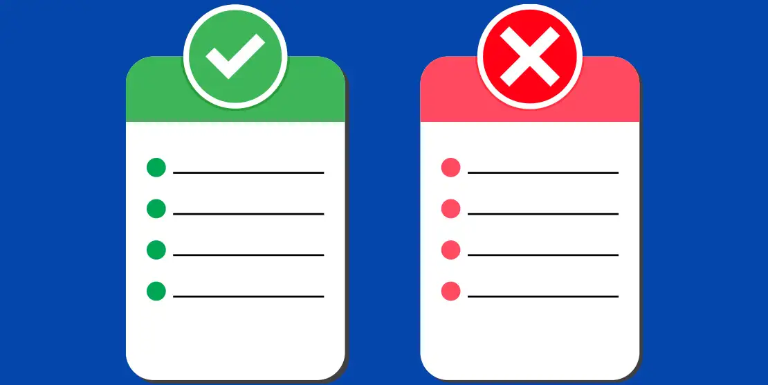 Two lists, one with a checkmark and anther with a red X