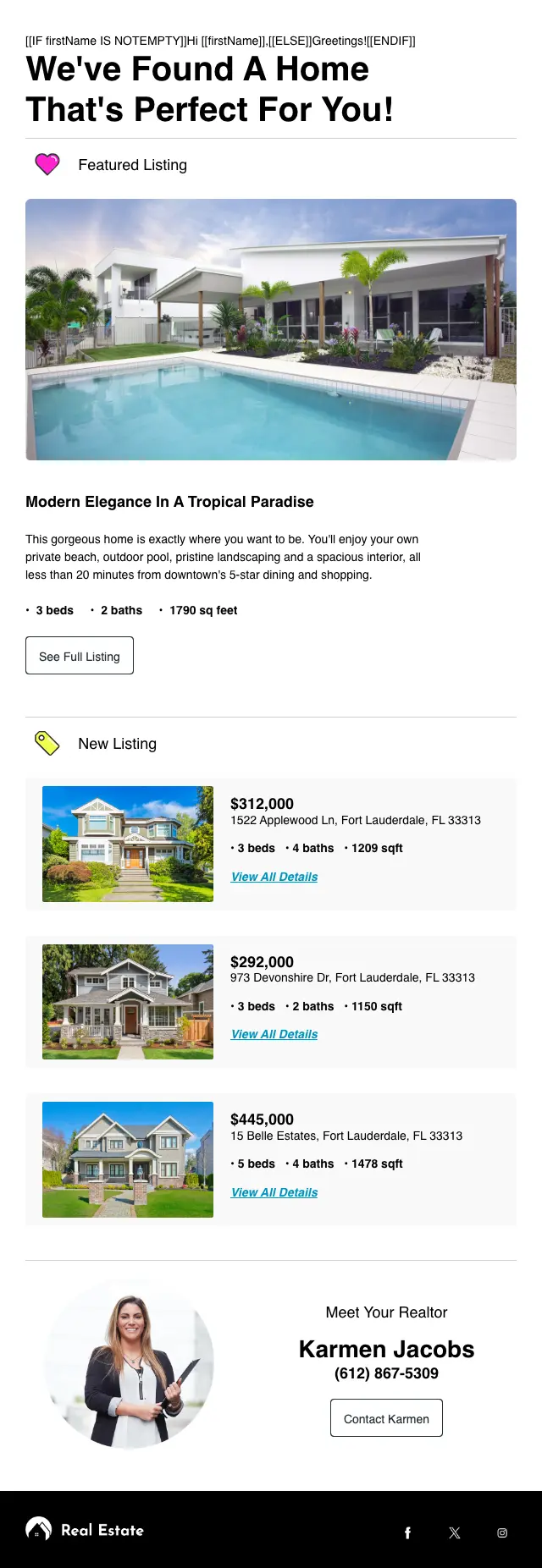 Email Template - Real Estate Listing - 640 width w/ white btn