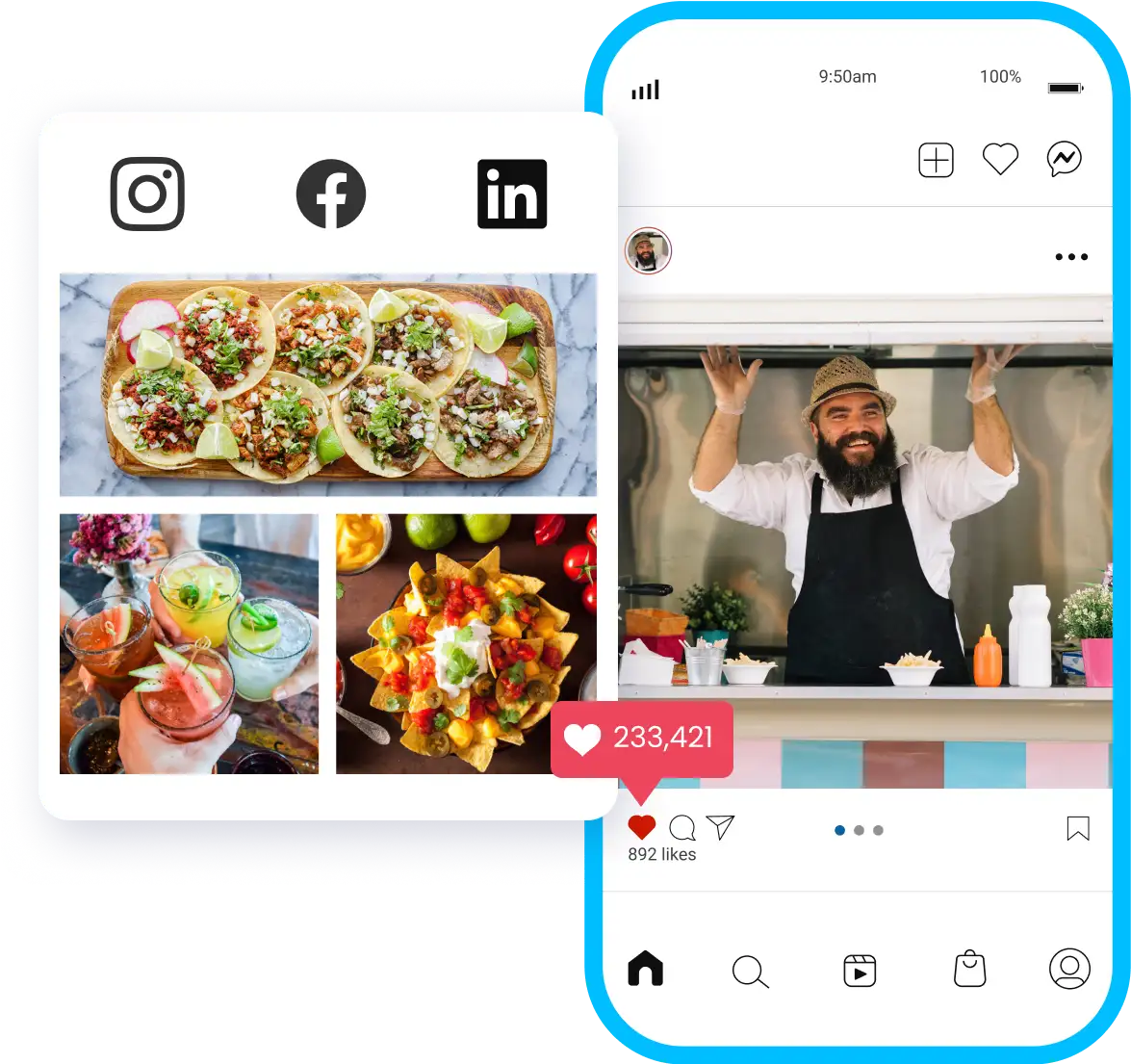 Instagram post of a man smiling in a food truck