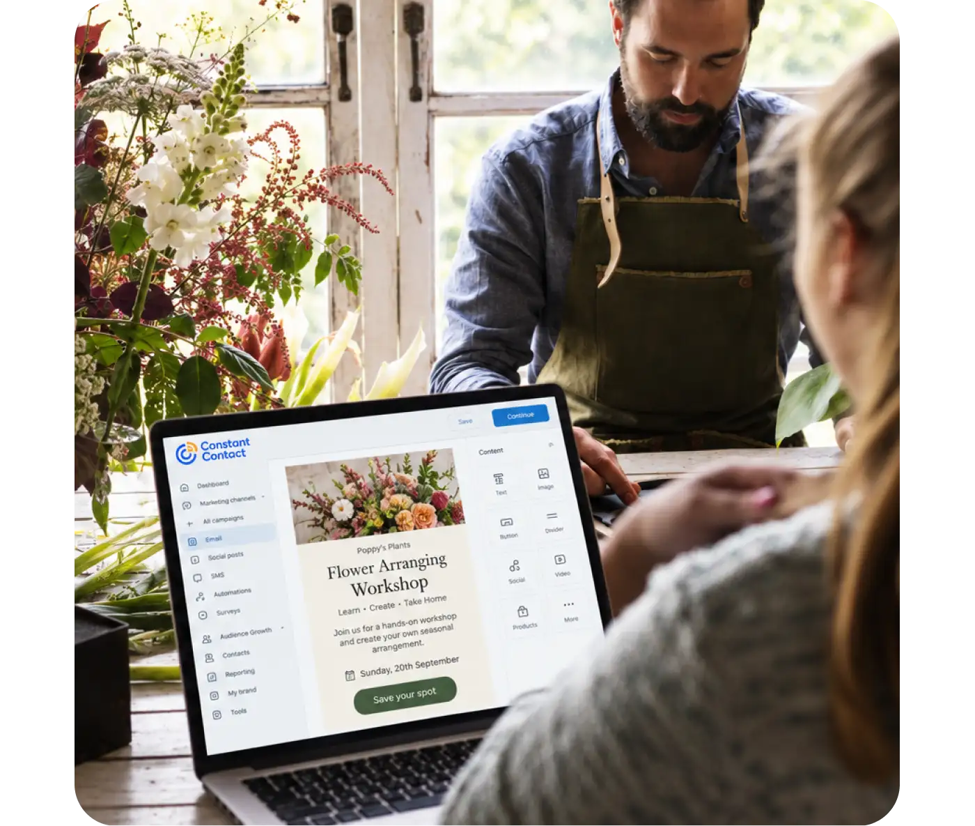 florist business owners with laptop