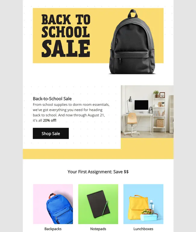 Email Template - Back to School Sale - 650