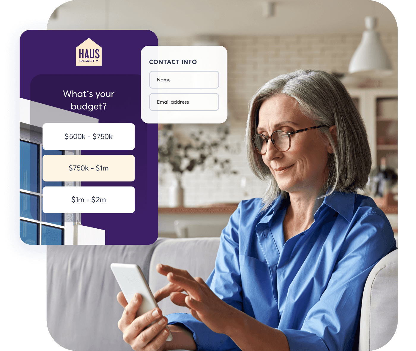 Mature woman using lead form on mobile