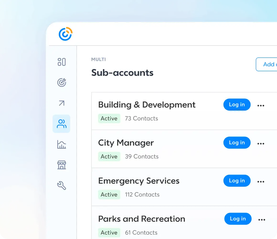 Constant Contact product sub-accounts page