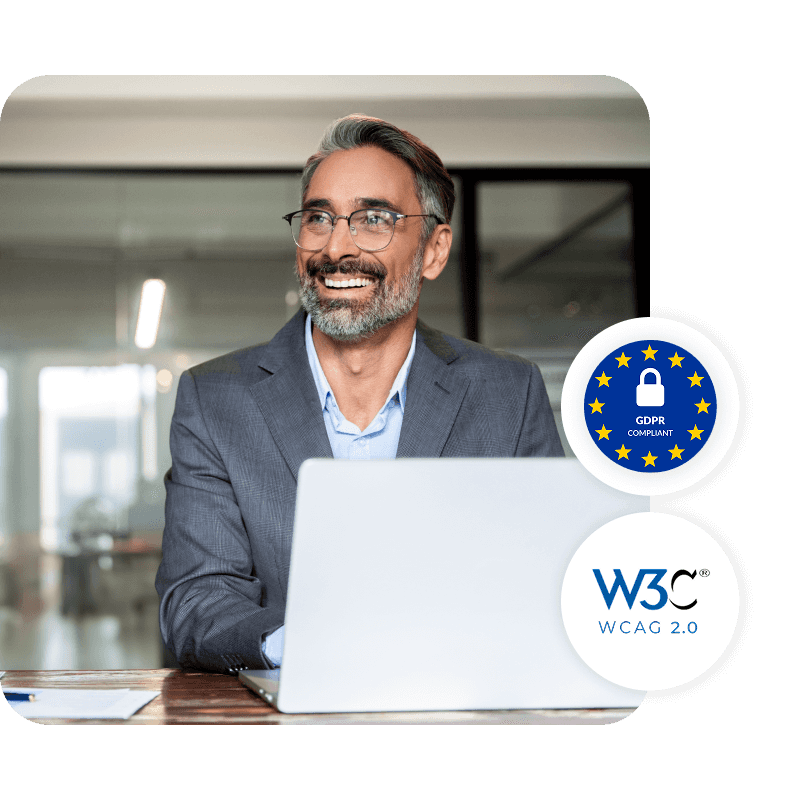 Professional man on laptop GDPR compliance, WCAG 2.0