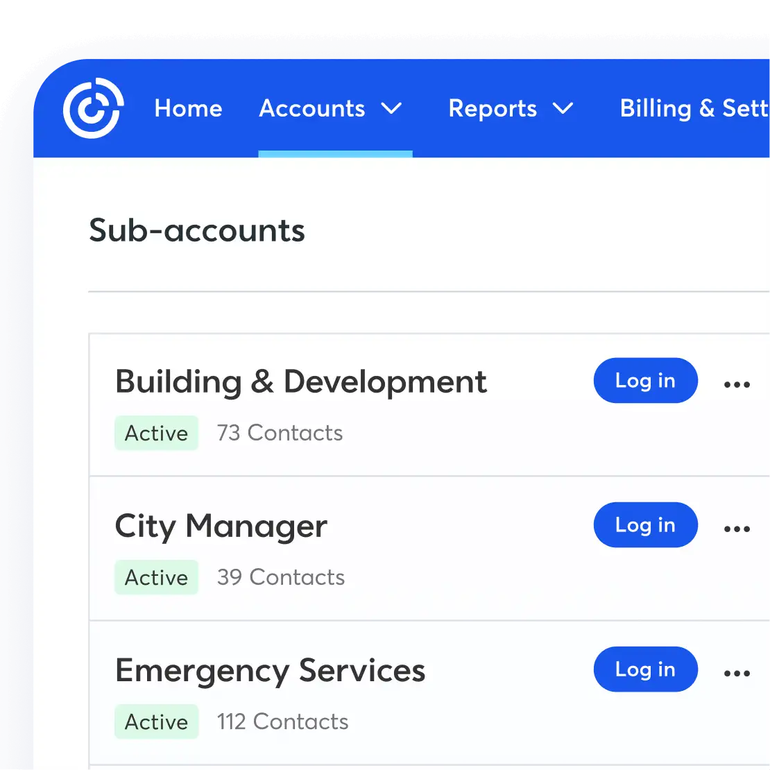 Constant Contact product sub-accounts page