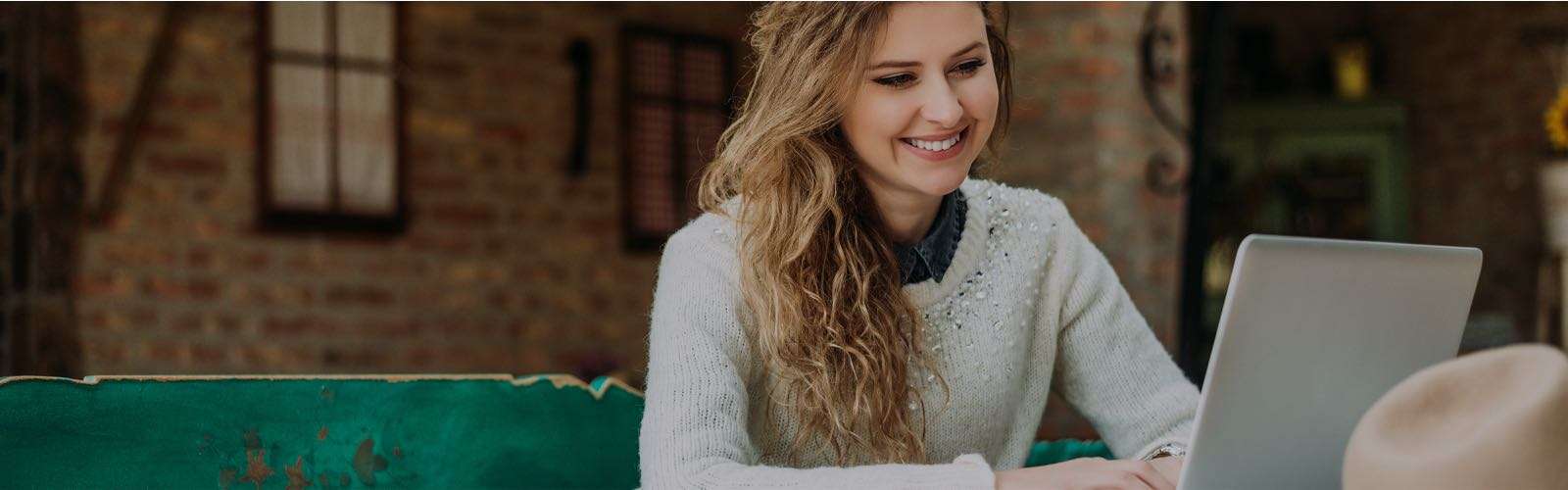 woman looking at computer