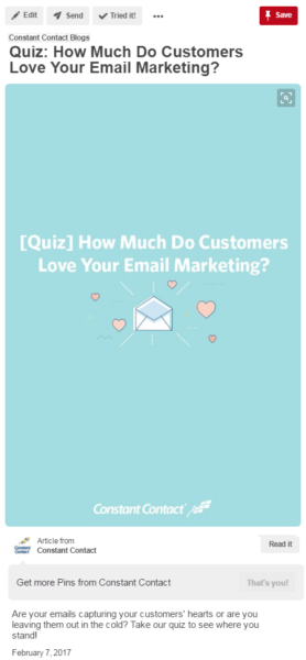 Constant Contact uses images on Pinterest to link to blog posts and helpful articles.