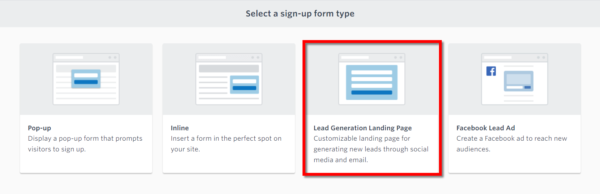 Constant Contact in-product email list sign up tools - Lead generation Page option