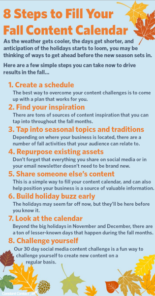 Infographic of 8 steps to fill your fall content calendar