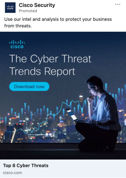 A Cisco Security social media advertisement promoting their cyber threat trends report.