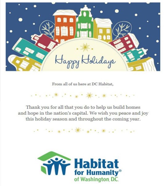 A nonprofit email from Habitat for Humanity thanking donors for their support during the holiday season.