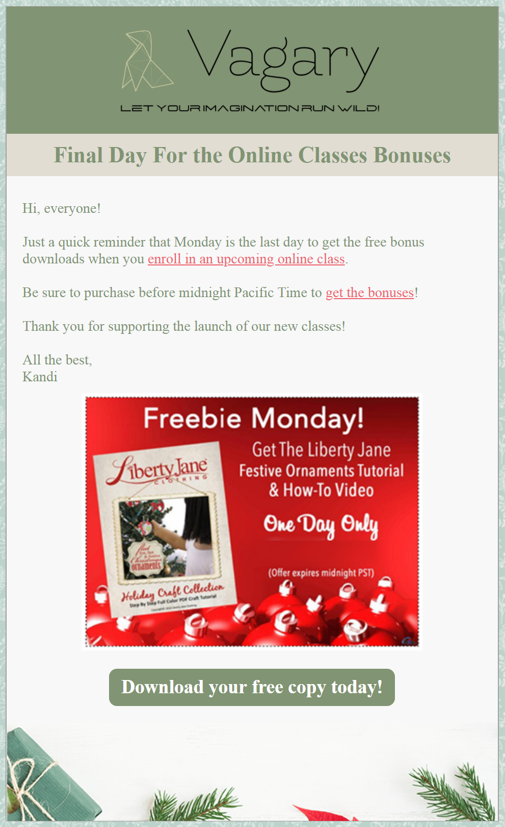 5 holiday freebie email campaign example