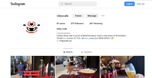 Nilly's Cafe's Instagram page