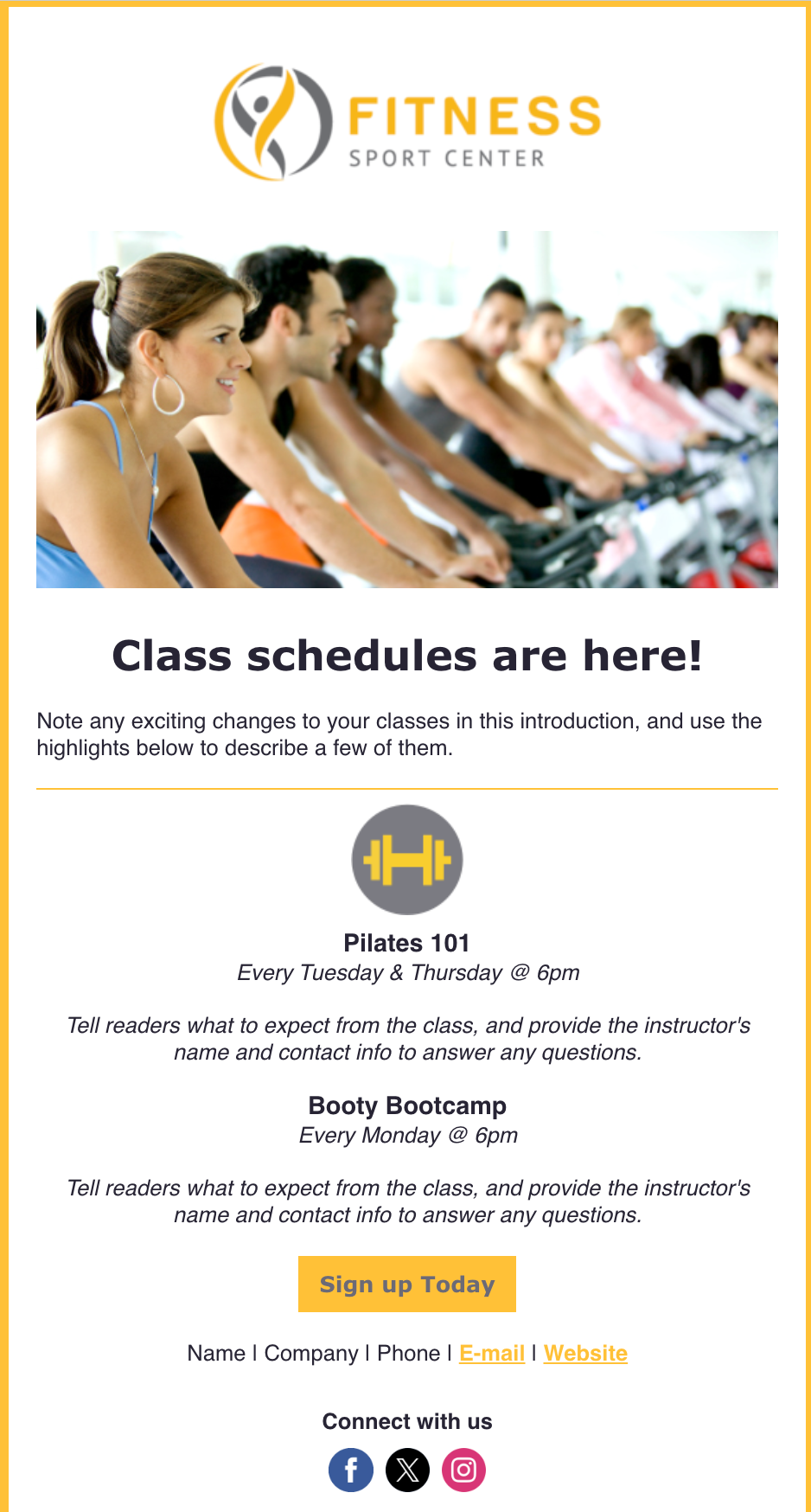 fitness class schedule template