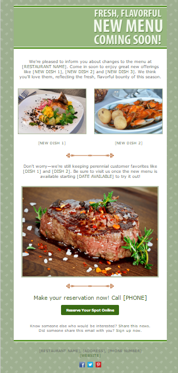 restaurant email template