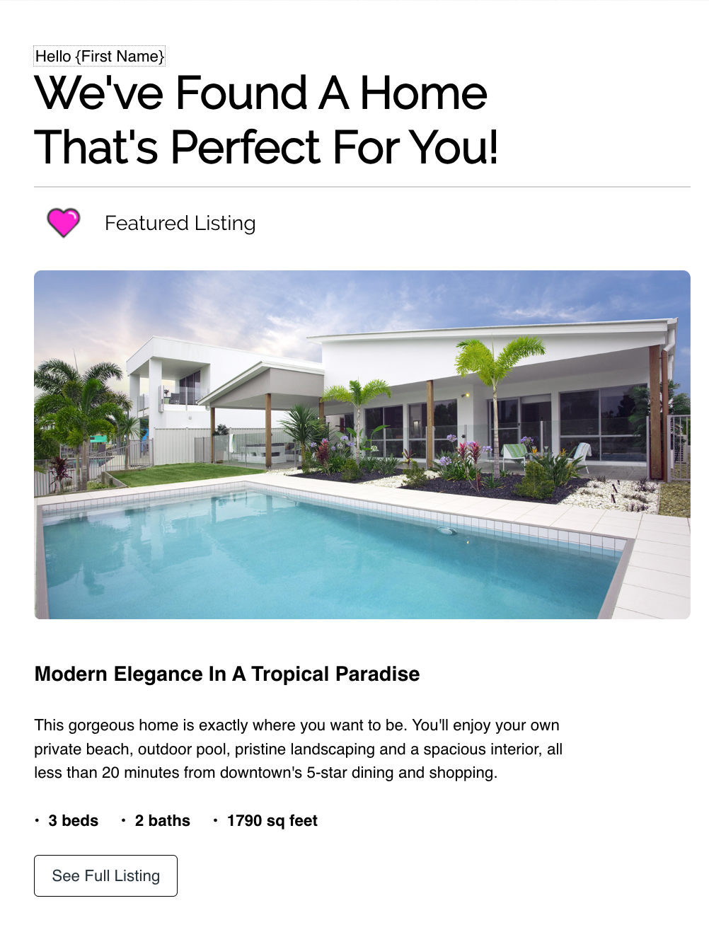 Real estate listing email template