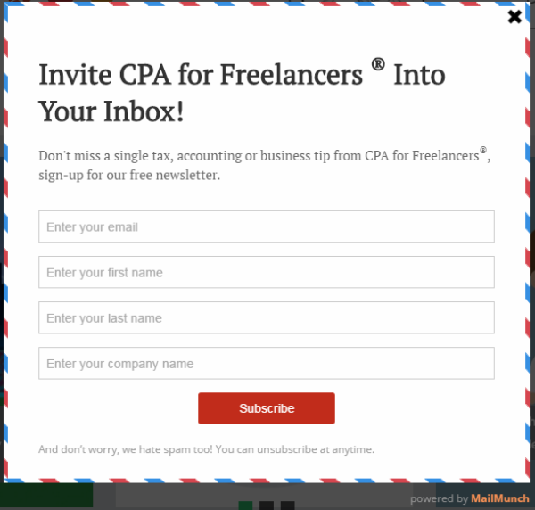 MailMunch sign-up form example