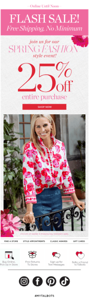 Talbots flash sale email drives traffic to its website