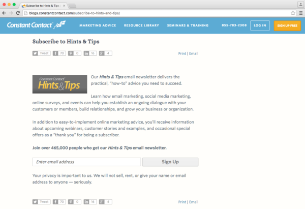 Hints & Tips landing page