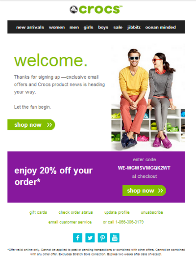 crocs welcome email
