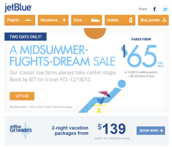 Jetblue sale email writing prompts example