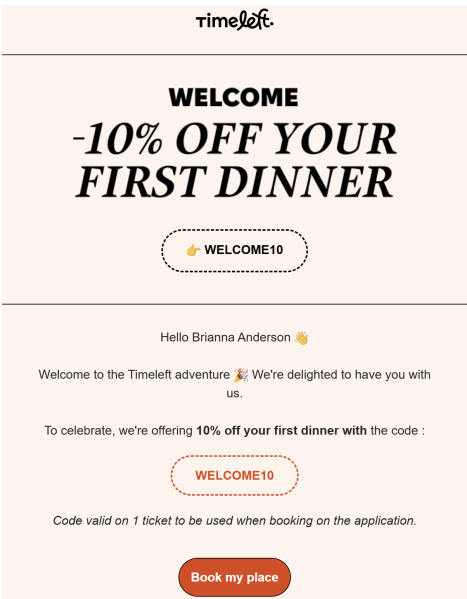 Timeleft welcome email example