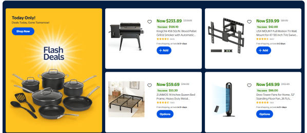 Seasonal flash deals from Walmart.com aiming to increase revenue through value adds.