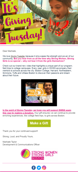 Giving Tuesday email example for donations