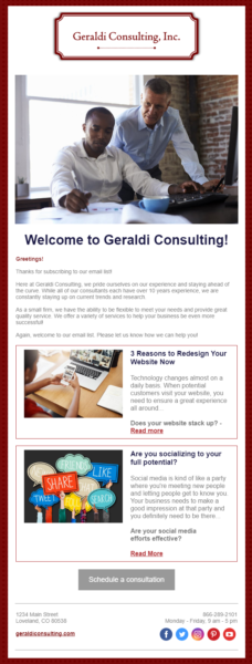 Geraldi Consulting email sample