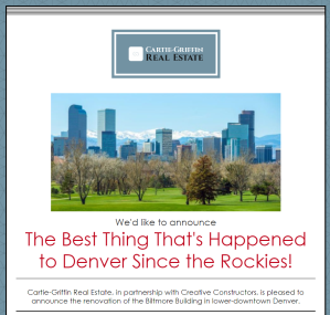 example real estate email announcing a new renovation and business leasing opportunities