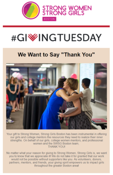 Giving Tuesday Thank You email example.