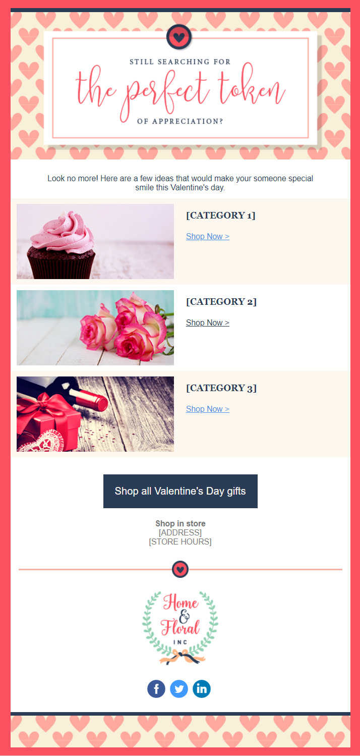 Valentine's Day email template: "Valentine's Day Sale"
