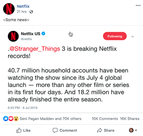 Social media marketing example Netflix Facebook