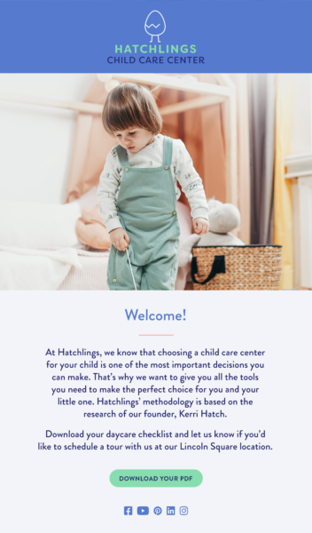 Child Care Marketing Email example