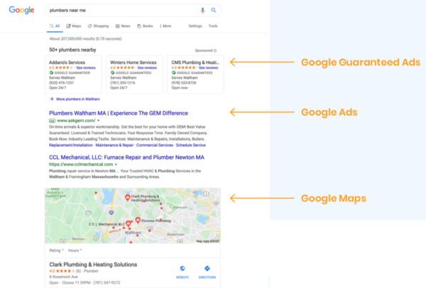 Google search results for for contractors home services and construction