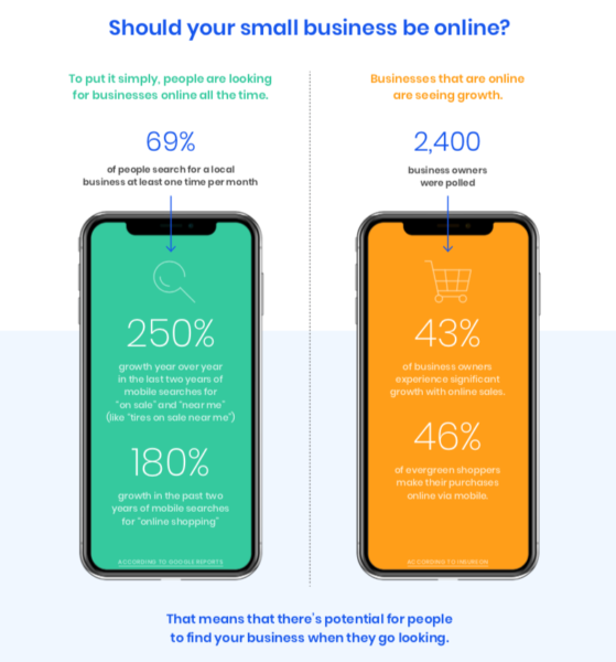 Infographic showing that 69% of people search for businesses online once per month.