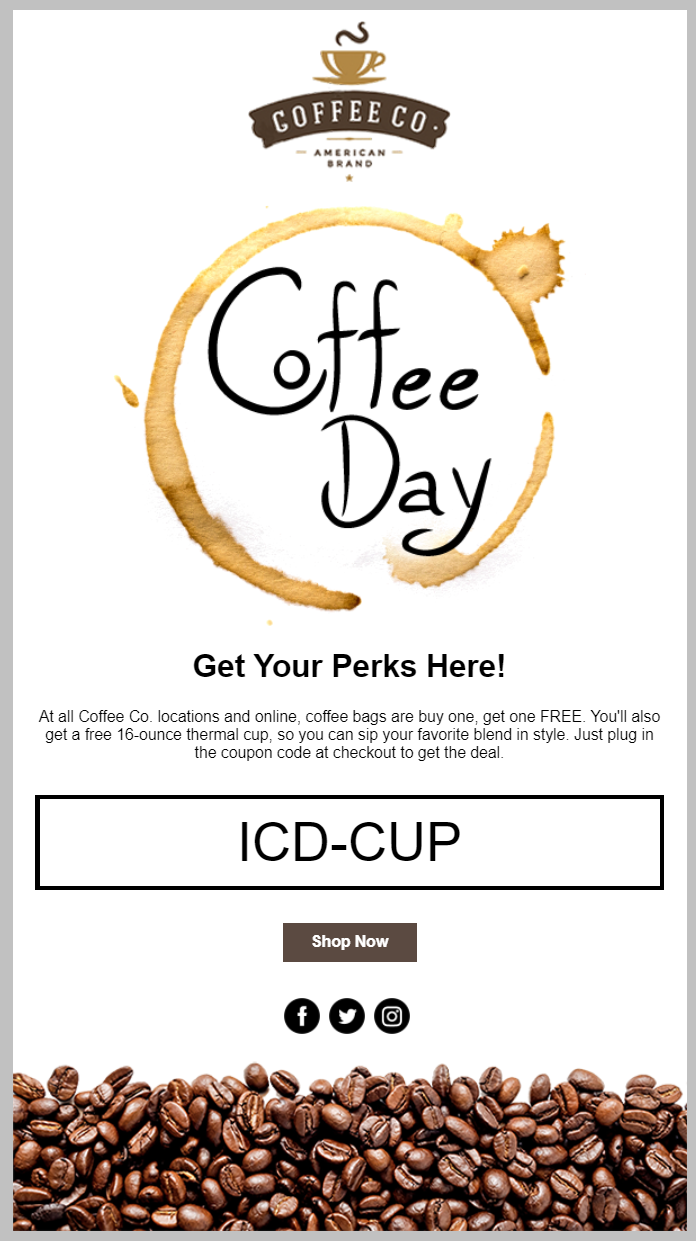 International Coffee Day email with promo code