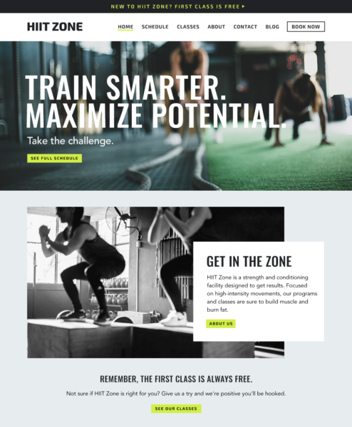 Fitness business homepage example.