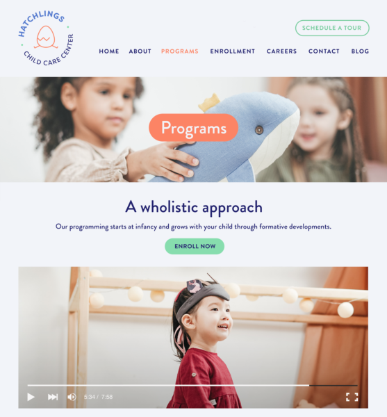 Example daycare website - Programs page