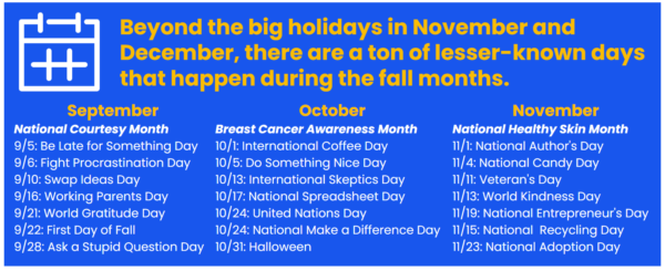 September, October, and November lesser-known holidays