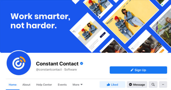 Constant Contact Facebook page header image and navigation.