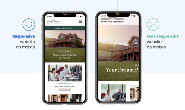 example of a mobile-responsive website vs a non-mobile-responsive website
