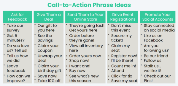 infographic with call to action phrase ideas