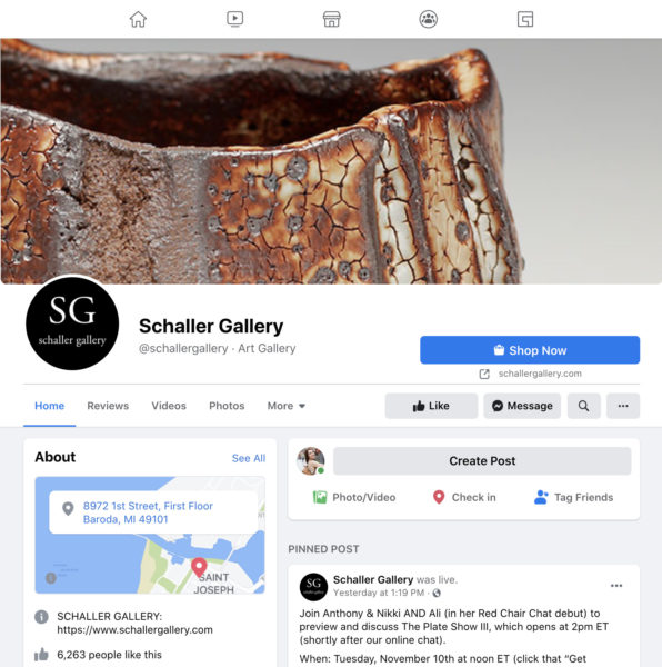 A screenshot of the Facebook Page for Schaller Gallery