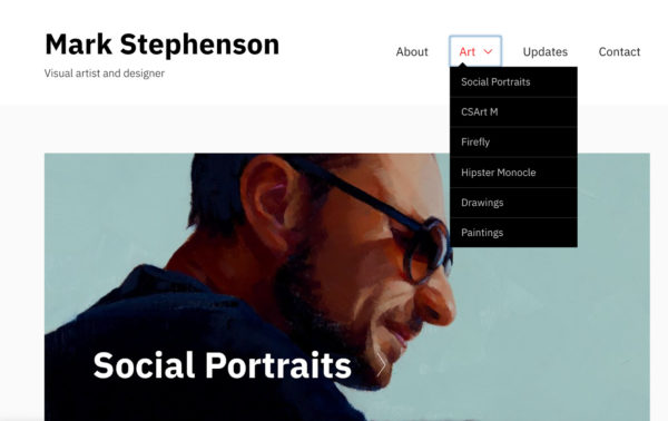 Artist website example of segmenting a portfolio - Artist: Mark Stephenson