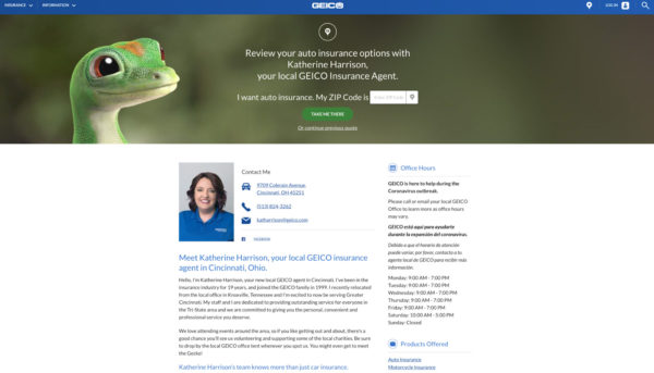 Geico's localized agent page