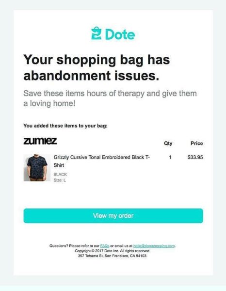 Example of an abandoned cart email
