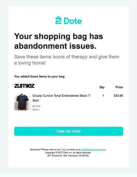 Example of an abandoned cart email