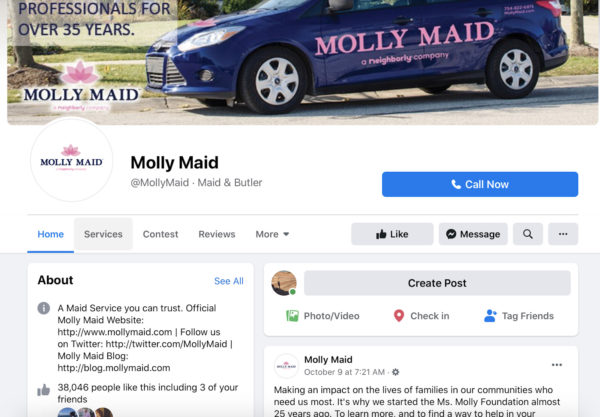 Facebook Business page example