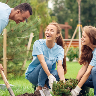 volunteers planting a tree